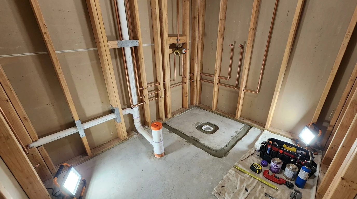 Bathroom rough-in plumbing during remodel by Johns Plumbing LLC in Pelham