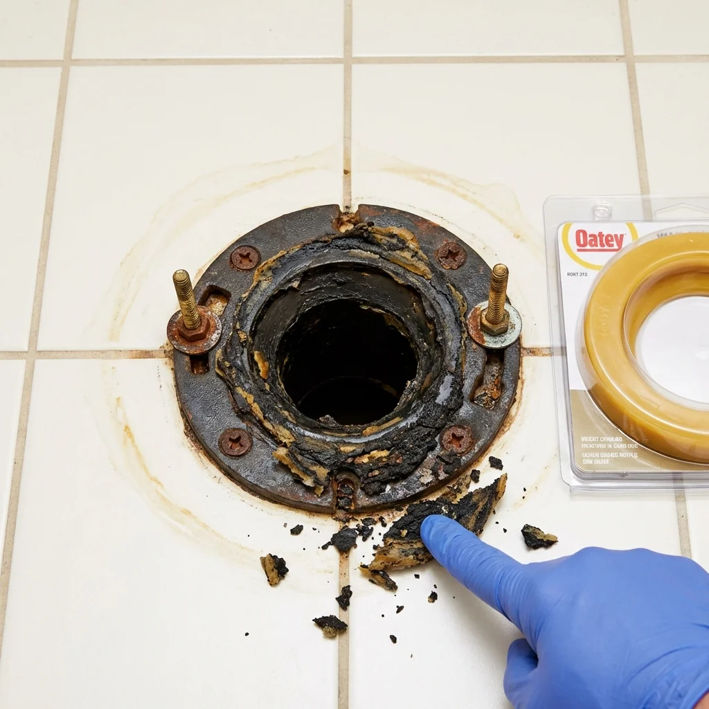 Failed wax ring showing water seepage at the base of a toilet in a Pelham, NY home