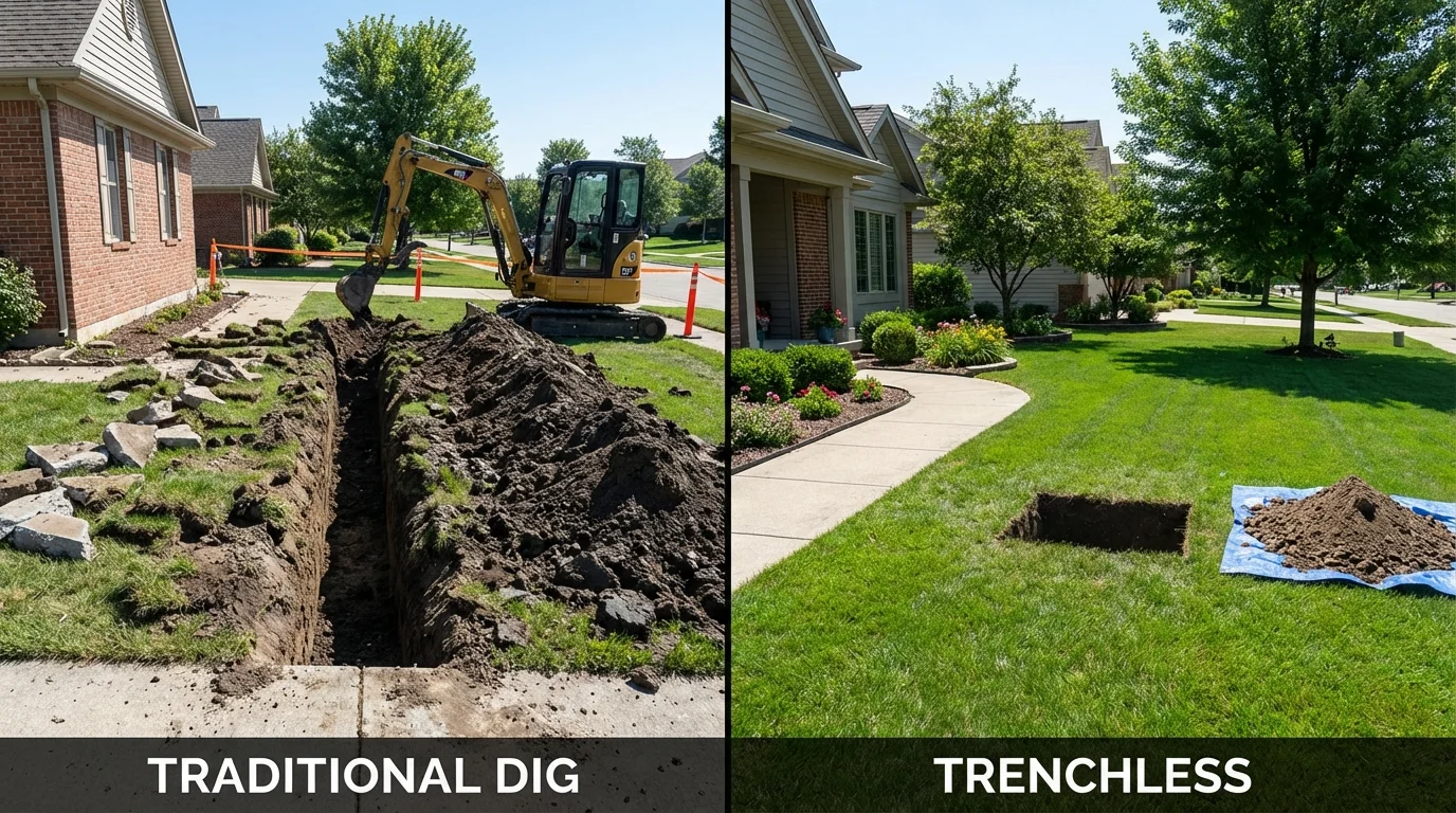 Trenchless sewer repair with minimal yard damage versus traditional excavation in Pelham, NY
